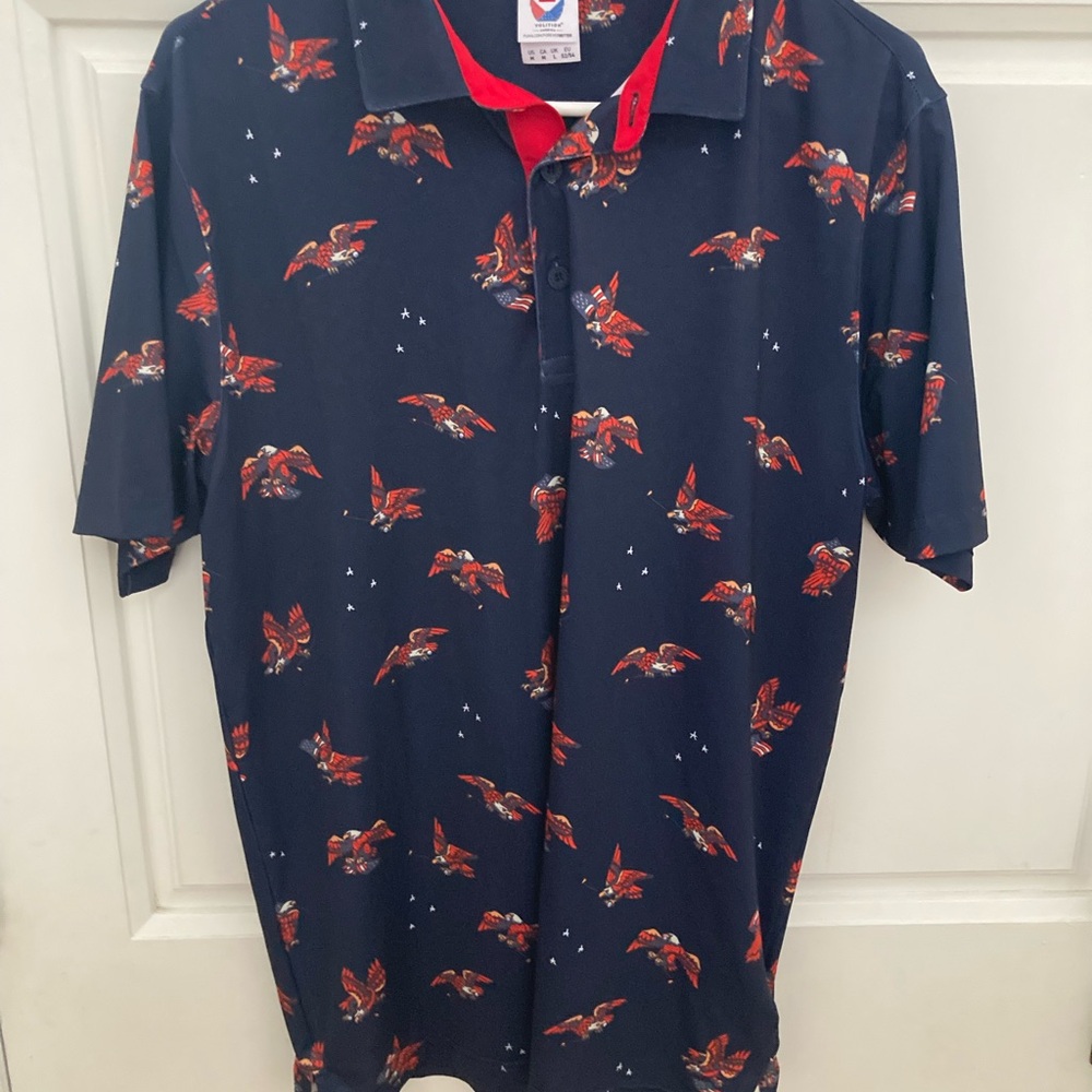 Puma Dark Blue Patterned Polo with Red American Eagle and USA Flag Pattern